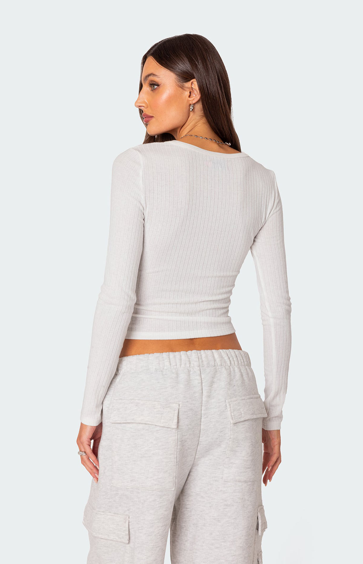 Edikted Noah Pointelle Long Sleeve Top