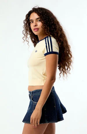 Yellow Knit Short Sleeve Crop Top image number 3