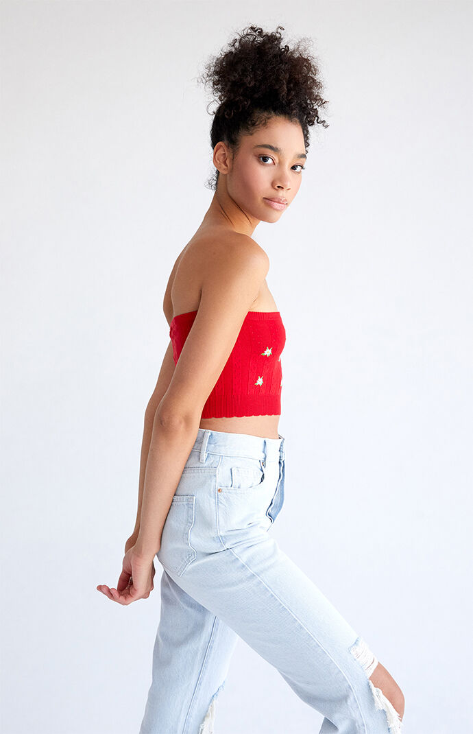 Embroidered Pointelle Tube Top