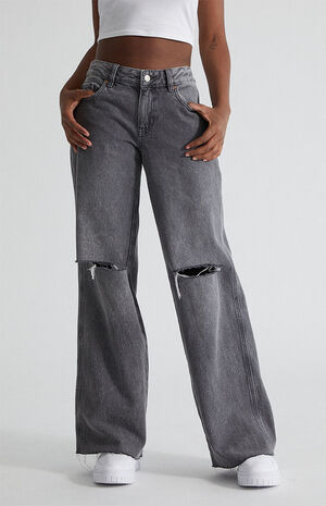 Eco Black Distressed Low Rise Baggy Jeans Eco Black Distressed Low Rise Baggy Jeans image number 1