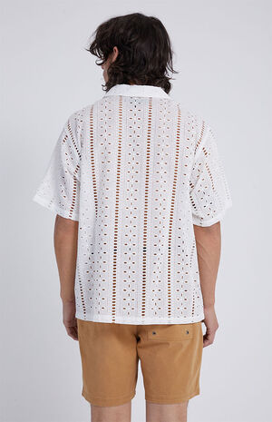 White Eyelet Resort Oversized Button Down Shirt image number 3