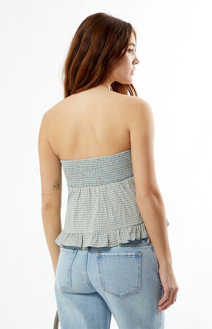 Plaid Strapless Button Up Top image number 5