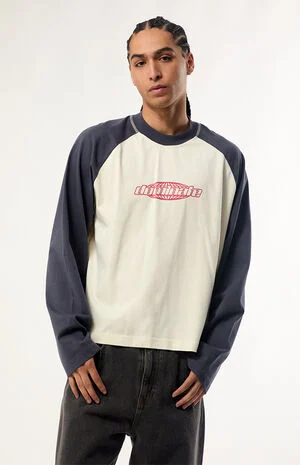 Blue & White Dominate Heavyweight Cropped Long Sleeve T-Shirt image number 1
