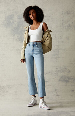 Light Blue High Waisted Stretch Cropped Bootcut Jeans image number 5