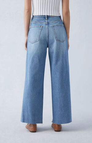 Eco Medium Indigo Ripped Cropped Wide Leg Jeans image number 4