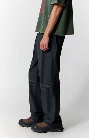 Black Contrast Stitch Baggy Track Pants image number 3