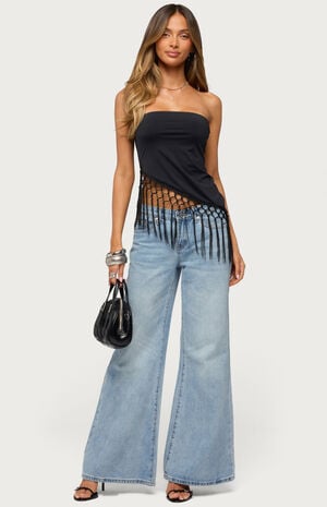 Sarika Asymmetric Fringe Strapless Top image number 5