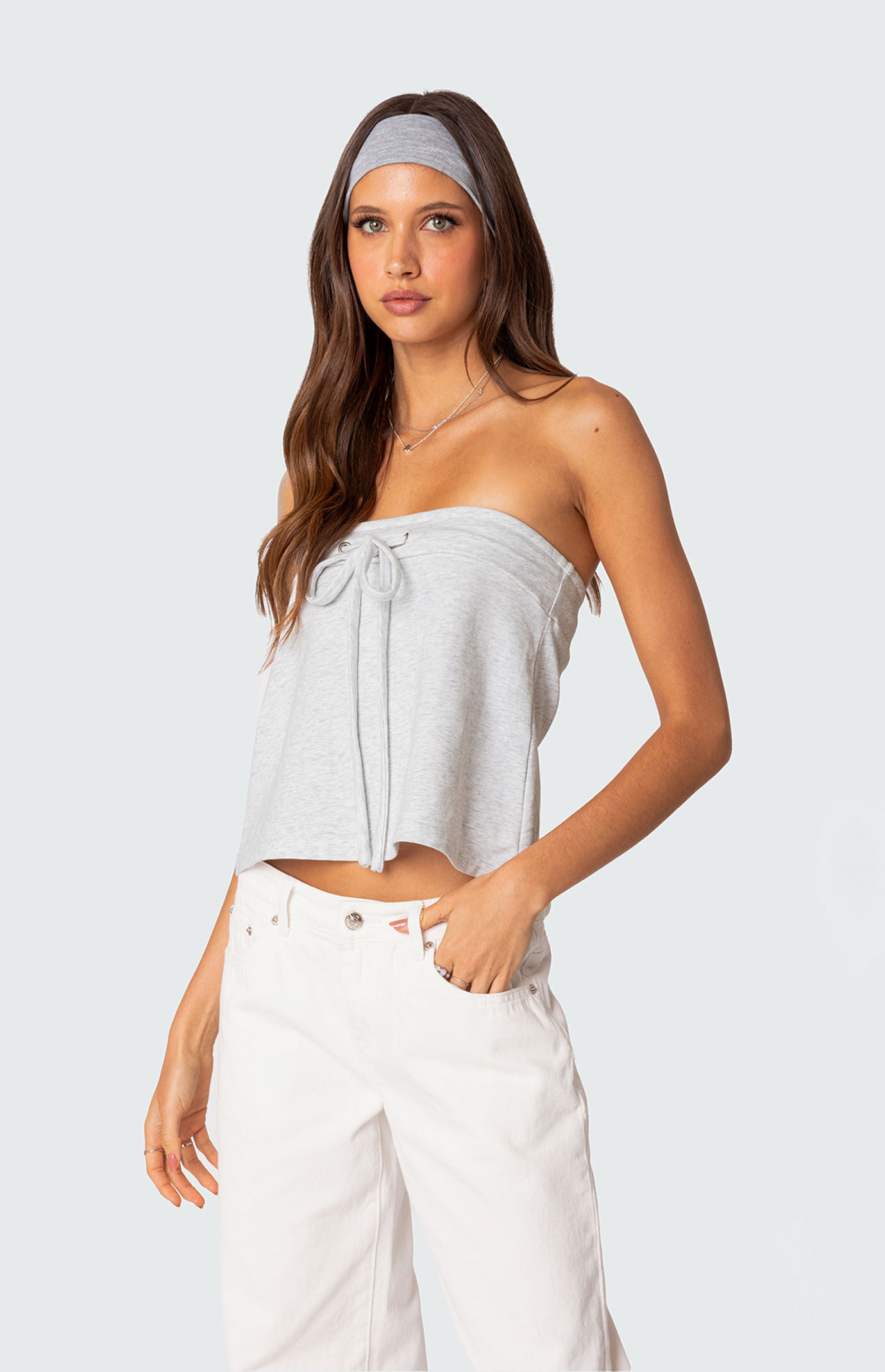 Edikted Caroline Tie Front Strapless Top