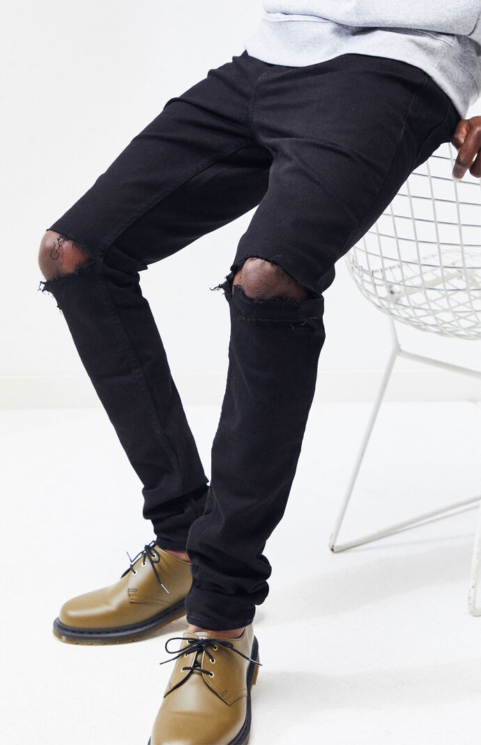 Pacsun Stacked Skinny Ripped Black Jeans Pacsun