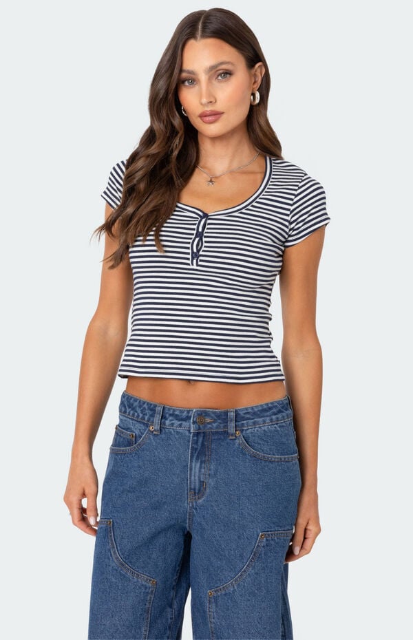 Kady Striped Henley T-Shirt