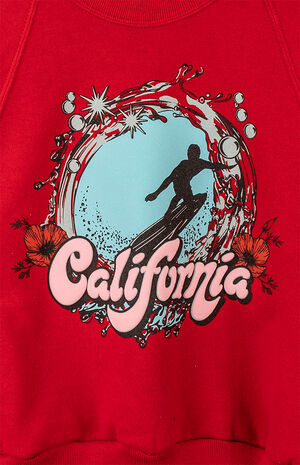 Upcycled Red California Cropped Sweatshirt image number 4