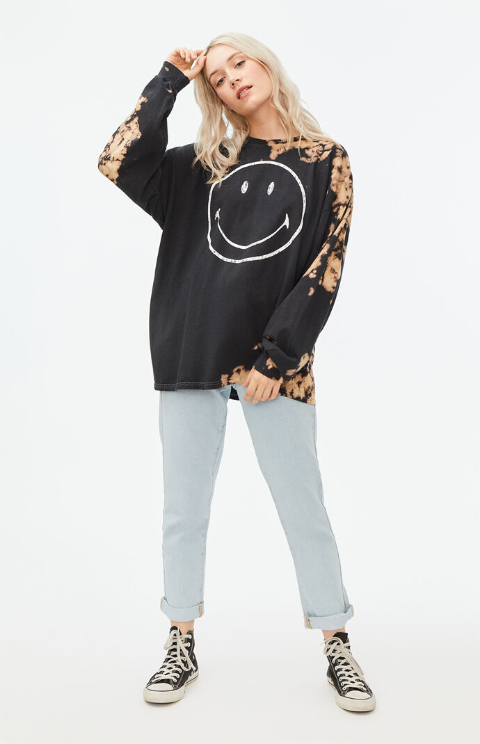 x Smiley Distressed Oversized Long Sleeve T-Shirt