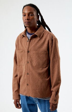 Brown Oversized Wooly Solid Shacket