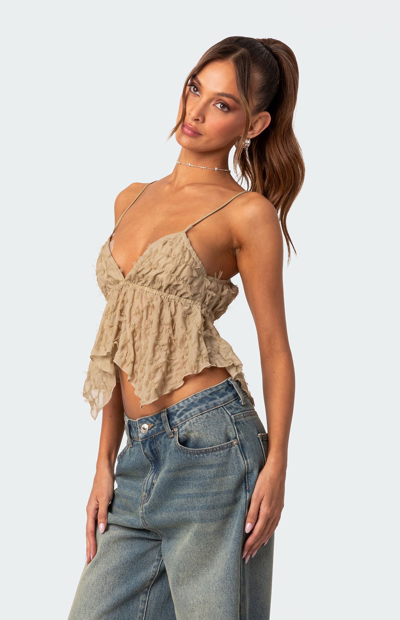 Edikted Flutter Frilled Tie Back Top