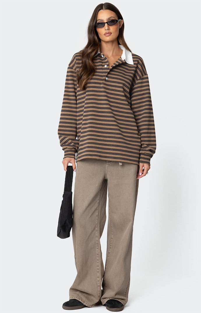 【depound】 oversized stripe shirts Edikted Stripey Oversized Collared Shirt | PacSun