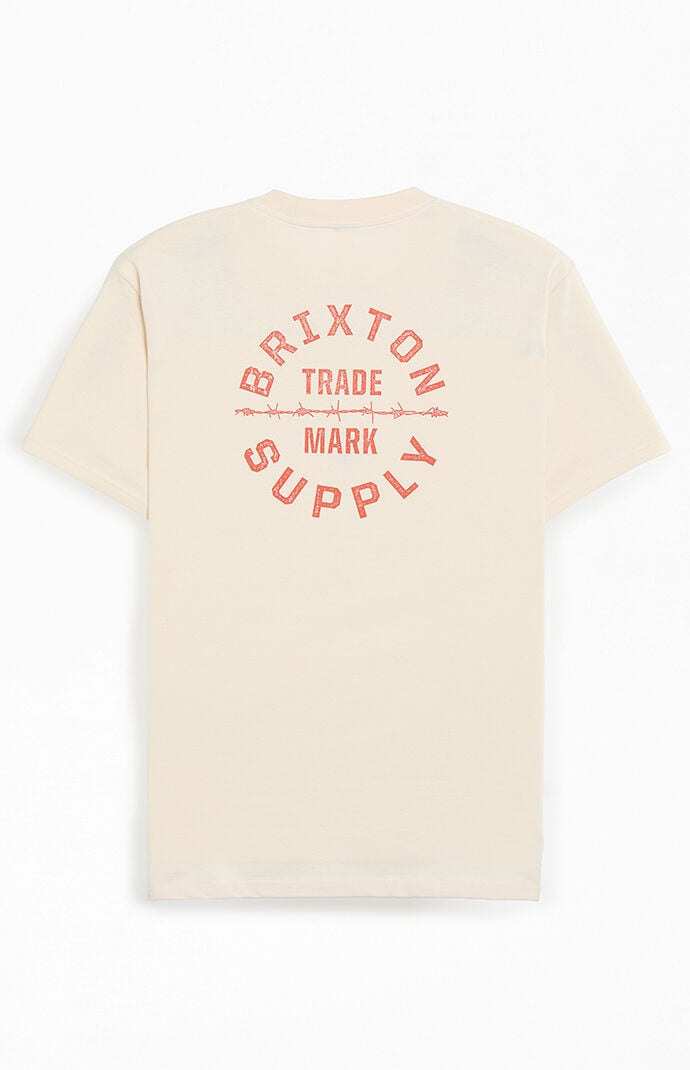 BRIXTON Men's Oath V Short Sleeve Standard T-shirt, Medium, Cream/Brick Red