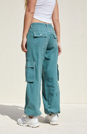Green Low Rise Wide Leg Cargo Pants image number 4