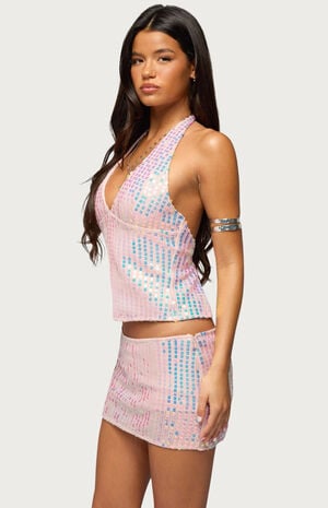 Kaelyn Sequin Backless Halter Top image number 2