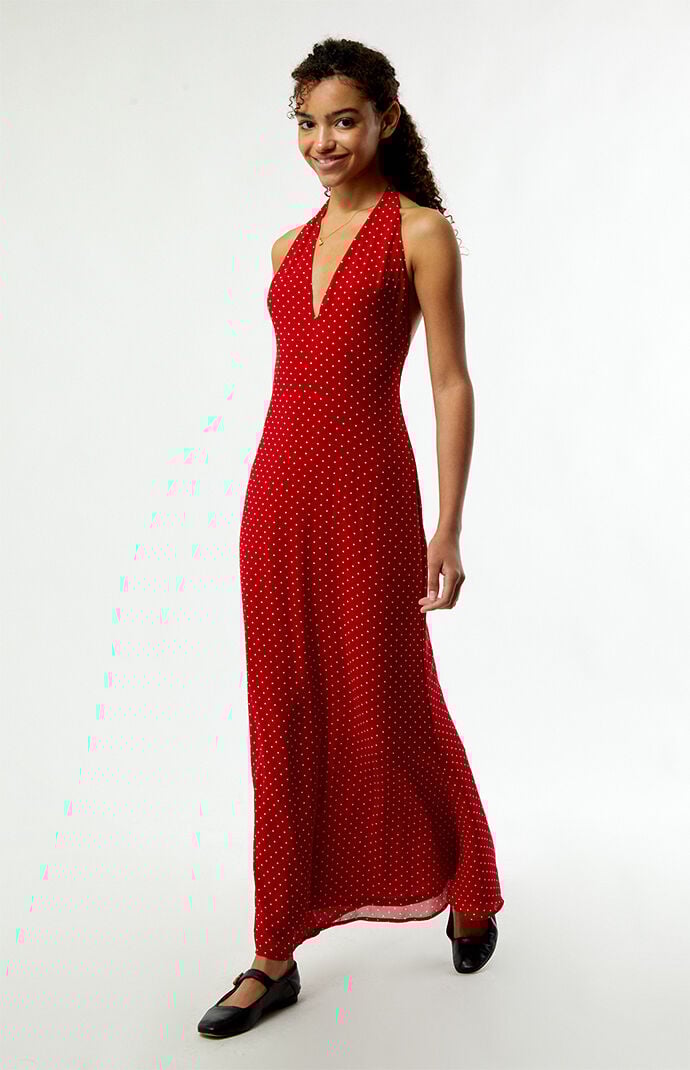 Beverly and Beck Isabel Chiffon Polka Dot Midi Dress