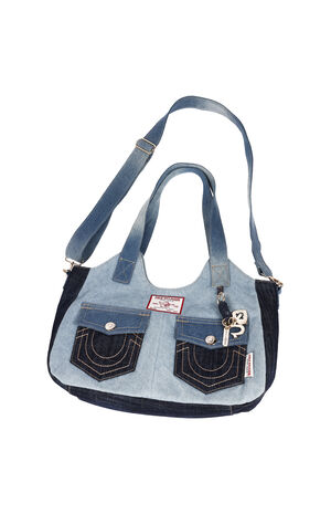 Color Block Denim Soft Satchel Bag image number 8