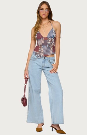 Mixed Patchwork Backless Halter Top image number 5