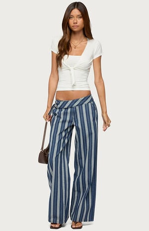 Belt Striped Low Rise Baggy Jeans image number 5