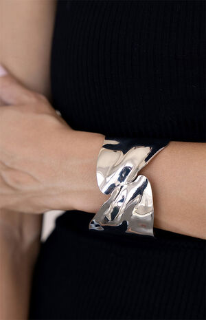 Melted Abstract Rhodium Plated Cuff Bracelet image number 2