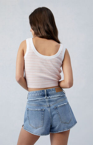 Eco Light Indigo Frayed High Waisted Denim Festival Shorts image number 4