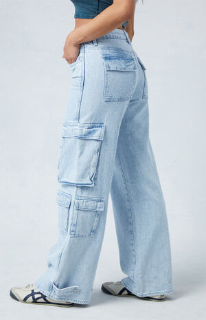 Eco Light Indigo Low Rise Baggy Cargo Jeans image number 2