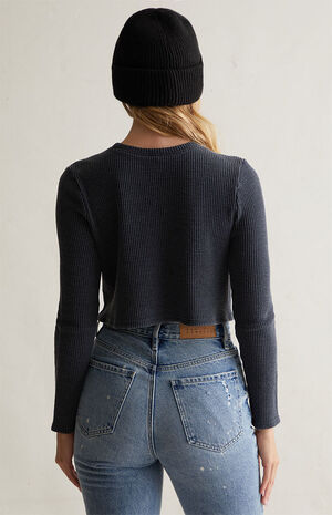 Easy Waffle Knit Crew Long Sleeve Crop Top image number 4
