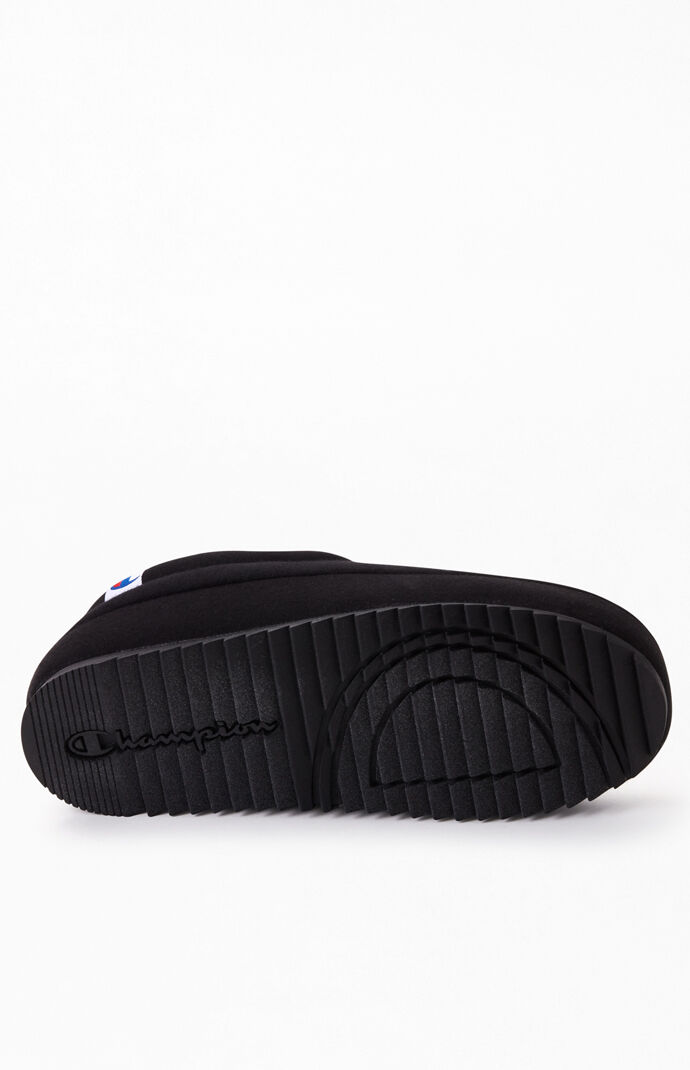 Black & Red Shuffle Script Slippers