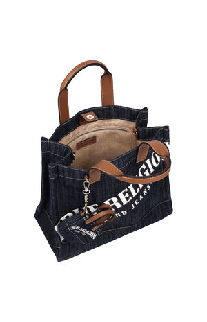 Medium Logo Dark Denim Tote Bag image number 6