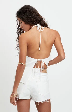 Ivy High Waisted Festival Jean Shorts Stretch White image number 5