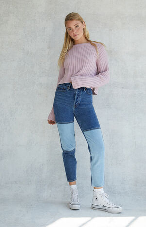 Patchwork Ultra High Waisted Slim Fit Jeans image number 1