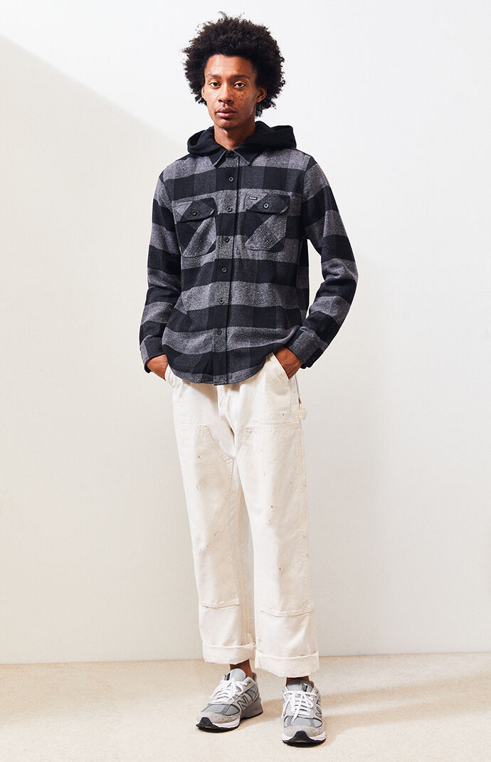 Black & Gray Bowery Hooded Flannel Shirt
