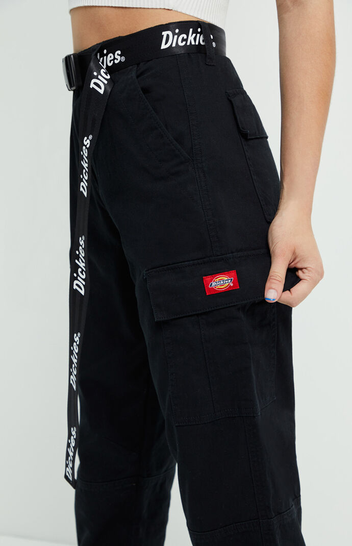 dickies belted utility black cargo pants