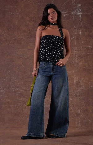 Sloane Low Rise Ultra Baggy Jeans Button Tab Dark Blue image number 1