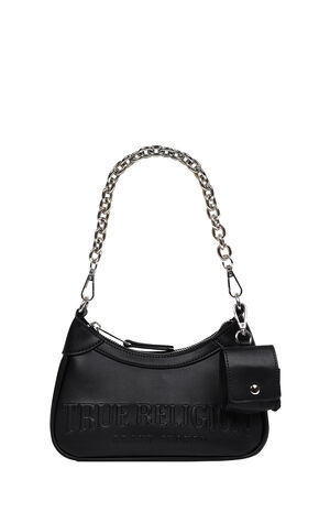 Black Trapunto Logo Zip Top Hobo Bag image number 7