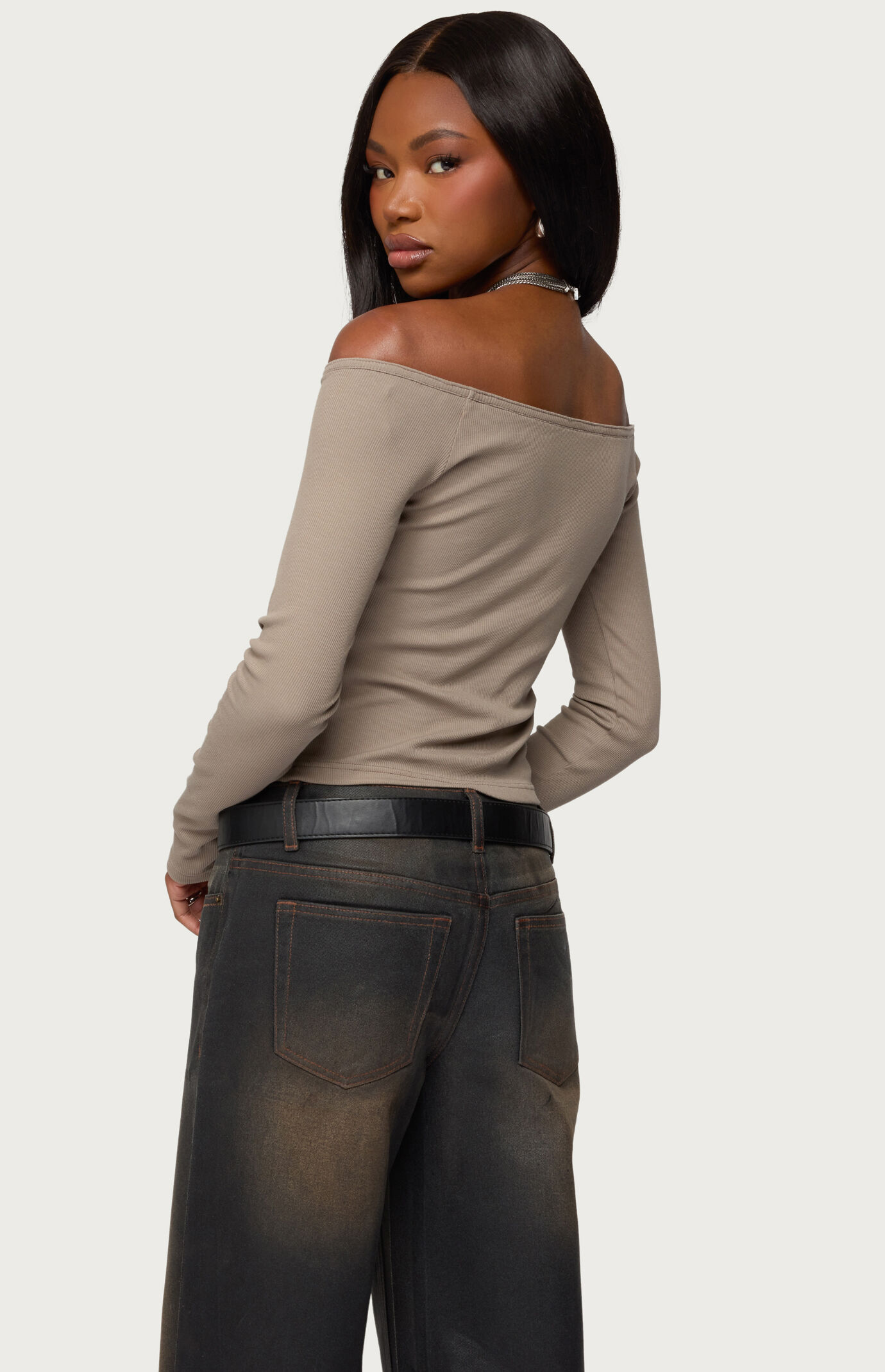 Edikted Cambria Ribbed Off Shoulder Top