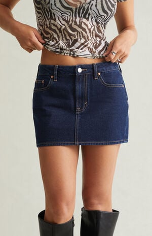 Bella Dark Blue Mid Rise Denim Mini Skirt image number 2
