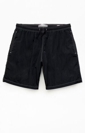 Black Baggy Contrast Crinkle 8" Swim Trunks image number 1