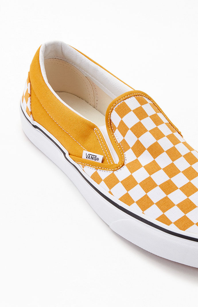 Vans Classic Checkerboard White Yellow Slip On Shoes PacSun