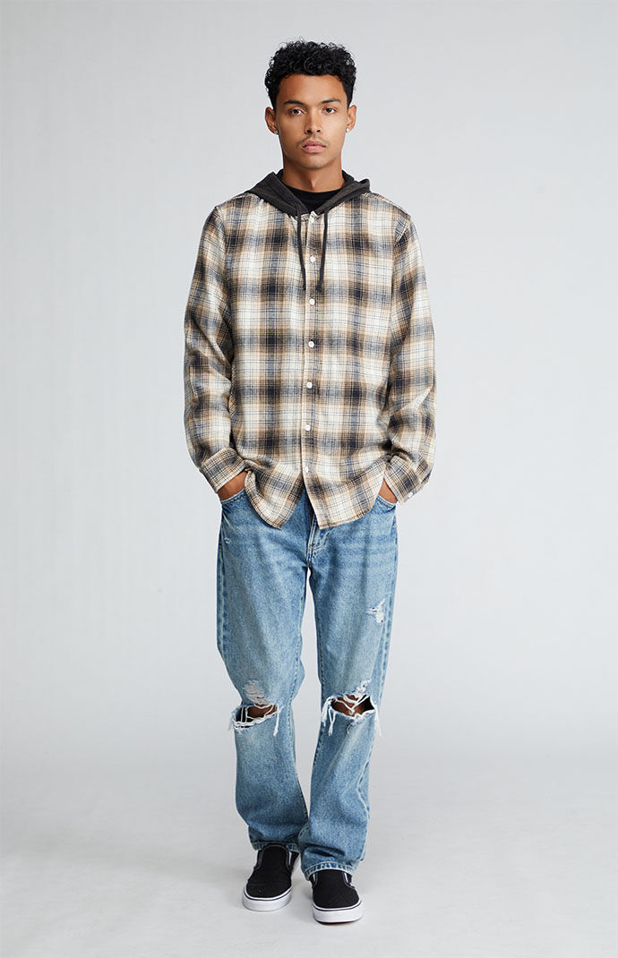 Pacsun plaid mix hooded long sleeve deals button up shirt