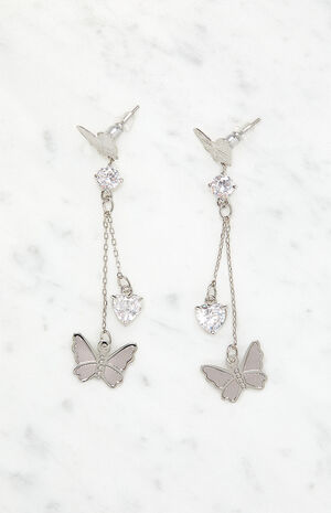 Silver Butterfly Drop Earrings image number 1