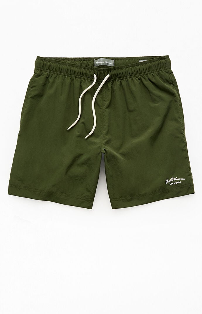 Pacsun Green Collegiate Solid 7" Swim Trunks