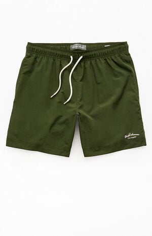 Green Collegiate Solid 7" Swim Trunks image number 1