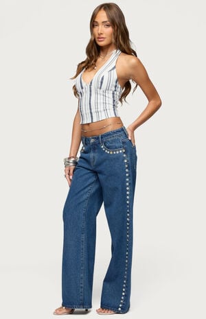 Sofey Striped Denim Halter Top image number 4