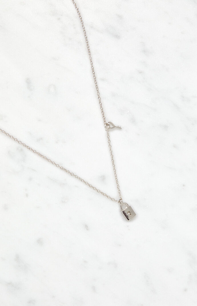 Silver Mini Lock & Key Chain Necklace