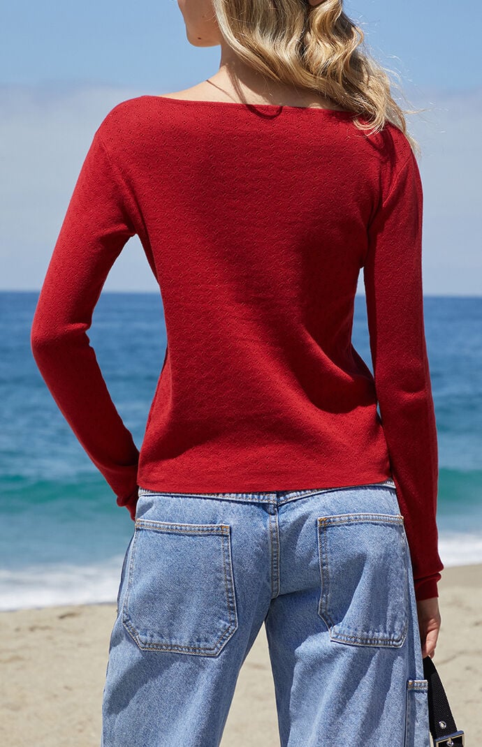 John Galt Red Athelia Pointelle Cardigan