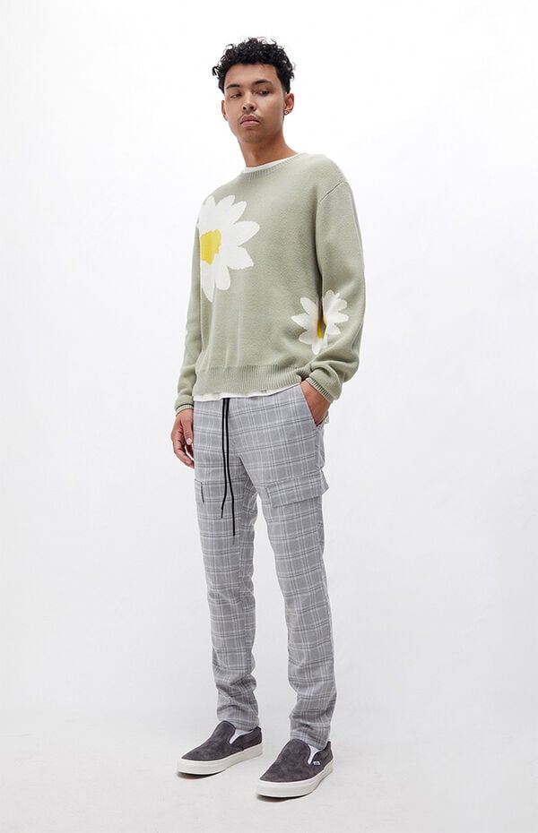 Gray Plaid Drawstring Pants